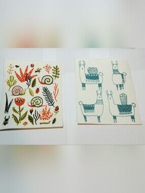 Set of 2 Decorative Swedish-Style Dishcloths in Teal and Coral